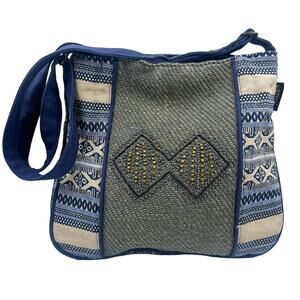 Vintage Boho Western Catori Purse 1990s Y2K Retro Blue Tribal Southwest Fabric